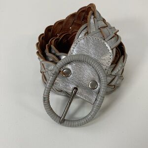 Linea Pelle Genuine Leather Small Silver Braided Belt